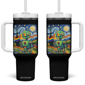 Funny Rainbow Starry Night Robot Pride Tumbler With Handle LGBTQ Geeky Gift TS12 One Size: 40 oz Black Print Your Wear