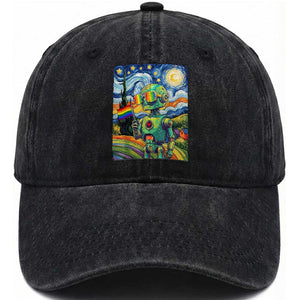 Funny Rainbow Starry Night Robot Pride Washed Cotton Baseball Cap LGBTQ Geeky Gift TS12 Print Your Wear