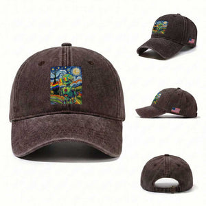 Funny Rainbow Starry Night Robot Pride Washed Cotton Baseball Cap LGBTQ Geeky Gift TS12 Washed Cap Universal Fit Dark Brown Print Your Wear