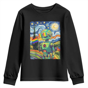 Funny Rainbow Starry Night Robot Pride Youth Sweatshirt LGBTQ Geeky Gift TS12 Black Print Your Wear
