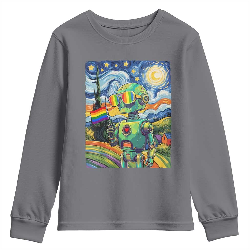 Funny Rainbow Starry Night Robot Pride Youth Sweatshirt LGBTQ Geeky Gift TS12 Charcoal Print Your Wear
