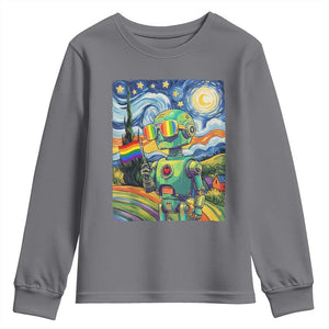Funny Rainbow Starry Night Robot Pride Youth Sweatshirt LGBTQ Geeky Gift TS12 Charcoal Print Your Wear