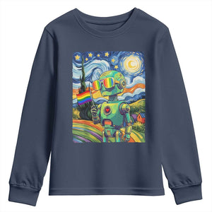 Funny Rainbow Starry Night Robot Pride Youth Sweatshirt LGBTQ Geeky Gift TS12 Navy Print Your Wear