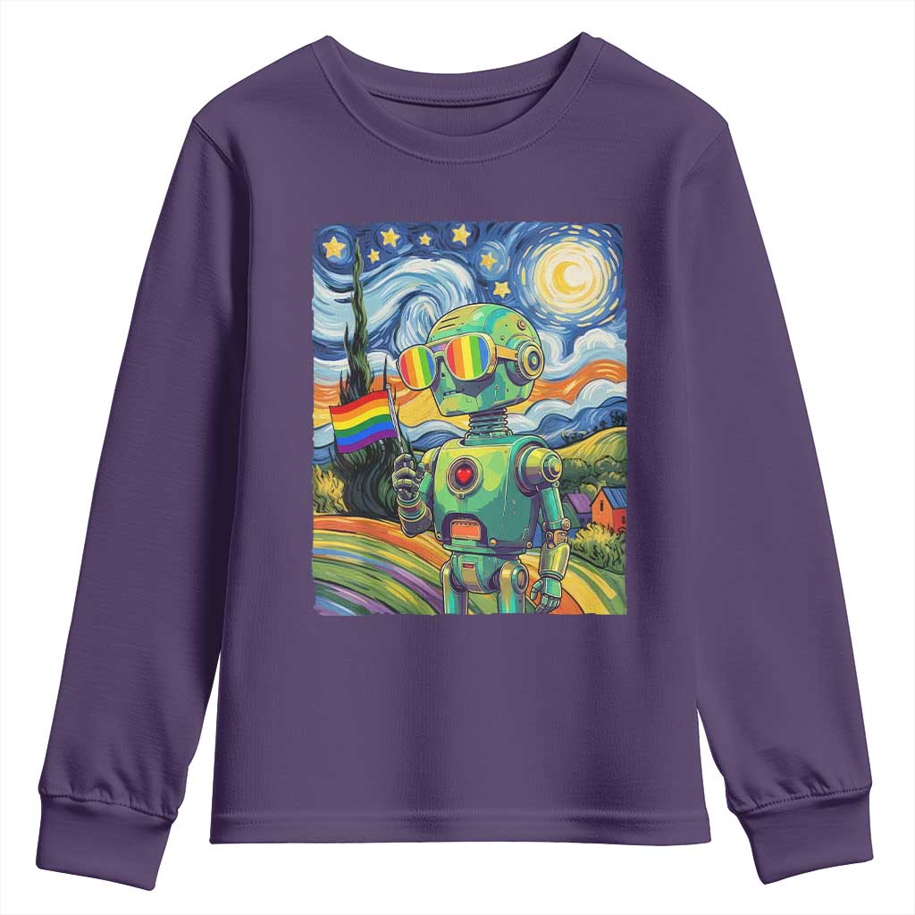 Funny Rainbow Starry Night Robot Pride Youth Sweatshirt LGBTQ Geeky Gift TS12 Purple Print Your Wear
