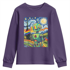 Funny Rainbow Starry Night Robot Pride Youth Sweatshirt LGBTQ Geeky Gift TS12 Purple Print Your Wear