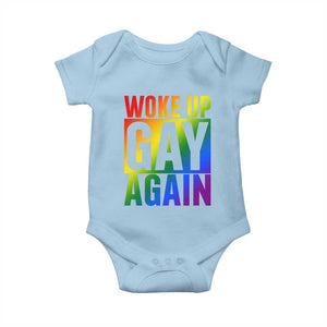 Funny LGBTQ Pride Month Baby Onesie Woke Up Gay Again TS12 Light Blue Print Your Wear
