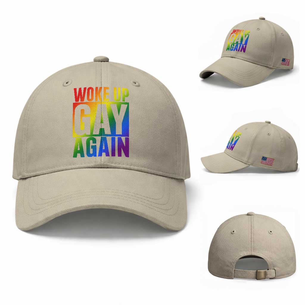 Funny LGBTQ Pride Month Baseball Cap Woke Up Gay Again TS12 Baseball Cap Universal Fit Beige Print Your Wear