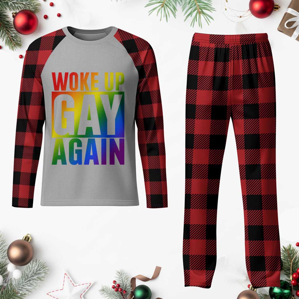 Funny LGBTQ Pride Month Plaid Pajama Set Woke Up Gay Again TS12 Buffalo Plaid Print Your Wear