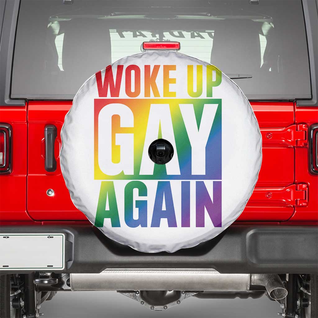 Funny LGBTQ Pride Month Spare Tire Cover Woke Up Gay Again TS12 White Print Your Wear