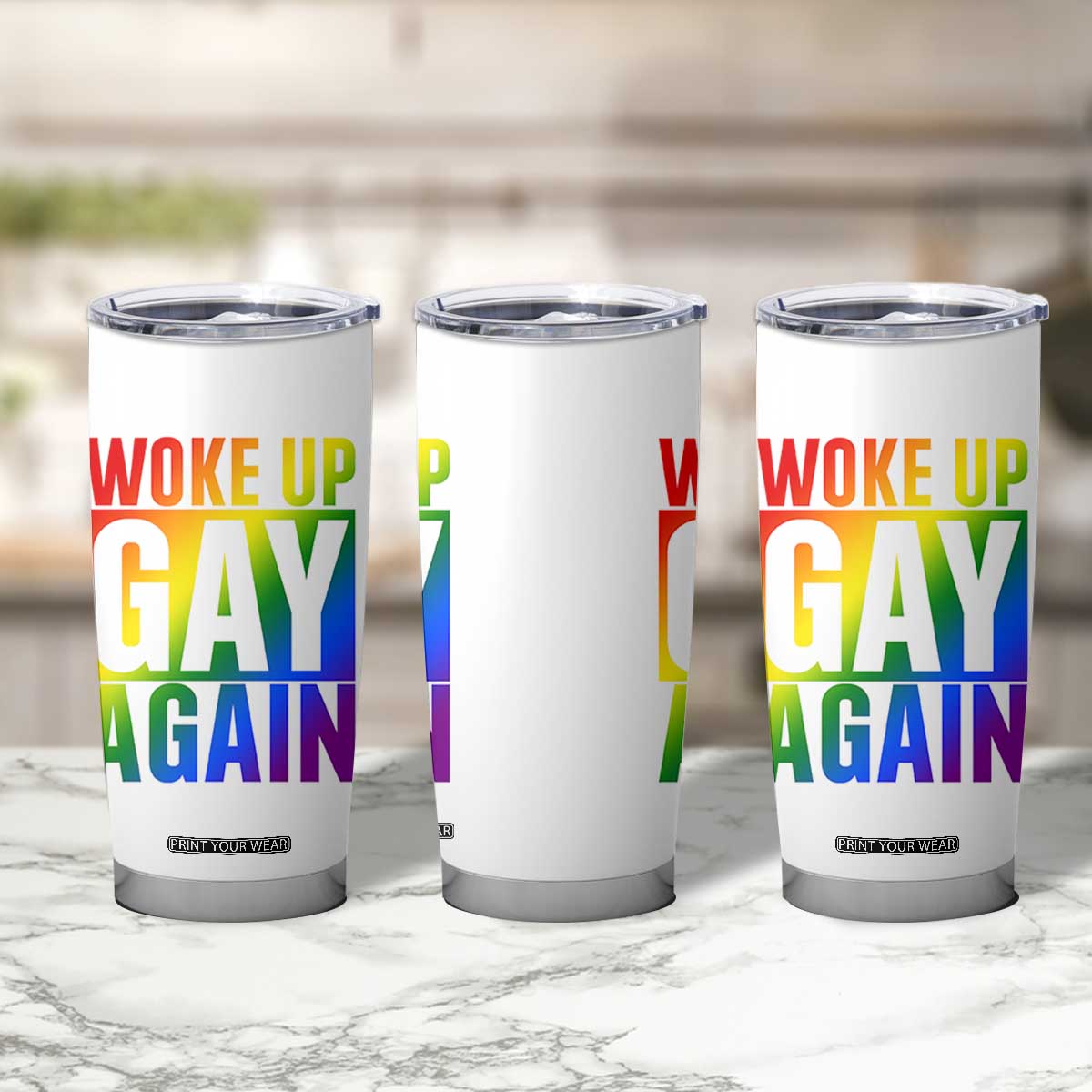 Funny LGBTQ Pride Month Tumbler Cup Woke Up Gay Again TS12 Print Your Wear