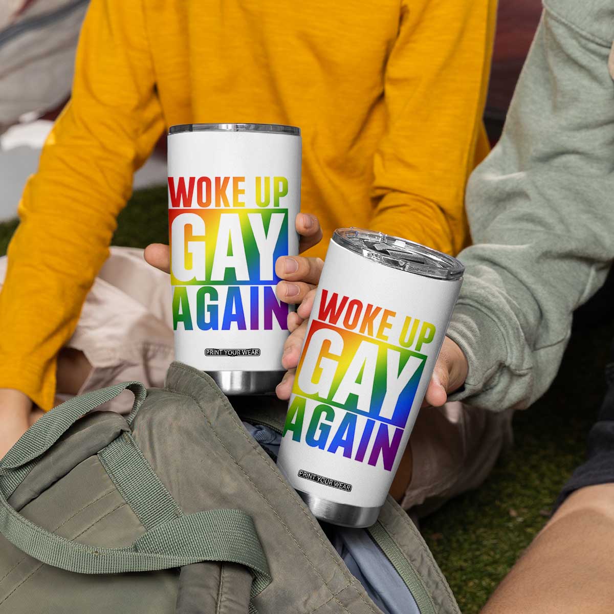 Funny LGBTQ Pride Month Tumbler Cup Woke Up Gay Again TS12 Print Your Wear