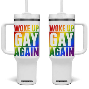 Funny LGBTQ Pride Month Tumbler With Handle Woke Up Gay Again TS12 One Size: 40 oz White Print Your Wear