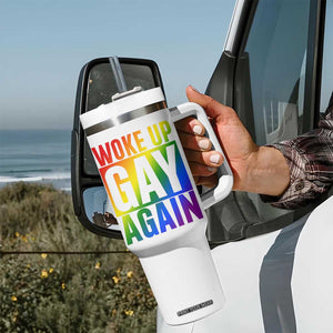 Funny LGBTQ Pride Month Tumbler With Handle Woke Up Gay Again TS12 Print Your Wear