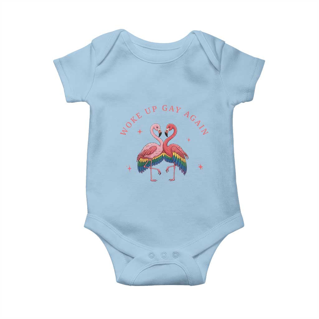 Funny Flamingos Woke Up Gay Again Baby Onesie Gift For Queer Bird Lovers TS12 Light Blue Print Your Wear