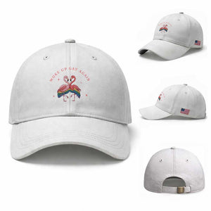 Funny Flamingos Woke Up Gay Again Baseball Cap Gift For Queer Bird Lovers TS12 Baseball Cap Universal Fit White Print Your Wear