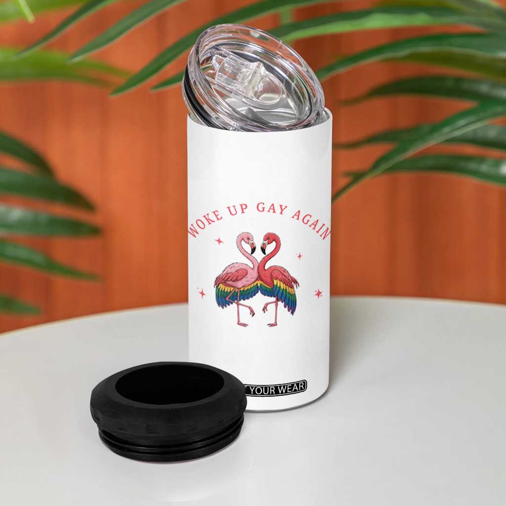 Funny Flamingos Woke Up Gay Again 4 in 1 Can Cooler Tumbler Gift For Queer Bird Lovers TS12 Print Your Wear