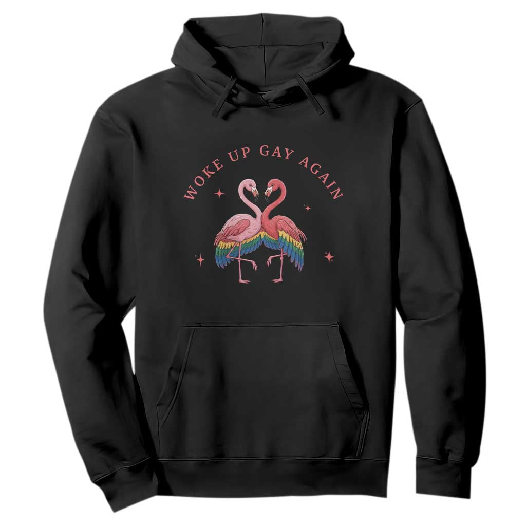 Funny Flamingos Woke Up Gay Again Hoodie Gift For Queer Bird Lovers TS12 Black Print Your Wear