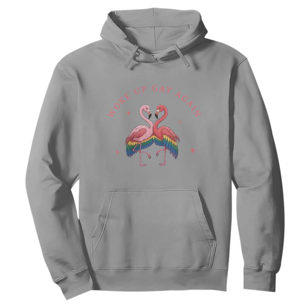 Funny Flamingos Woke Up Gay Again Hoodie Gift For Queer Bird Lovers TS12 Sport Gray Print Your Wear