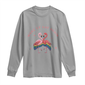 Funny Flamingos Woke Up Gay Again Long Sleeve Shirt Gift For Queer Bird Lovers TS12 Sport Gray Print Your Wear