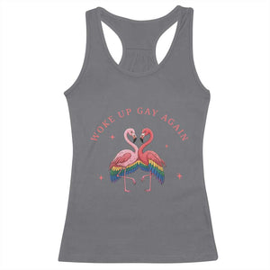 Funny Flamingos Woke Up Gay Again Racerback Tank Top Gift For Queer Bird Lovers TS12 Charcoal Print Your Wear