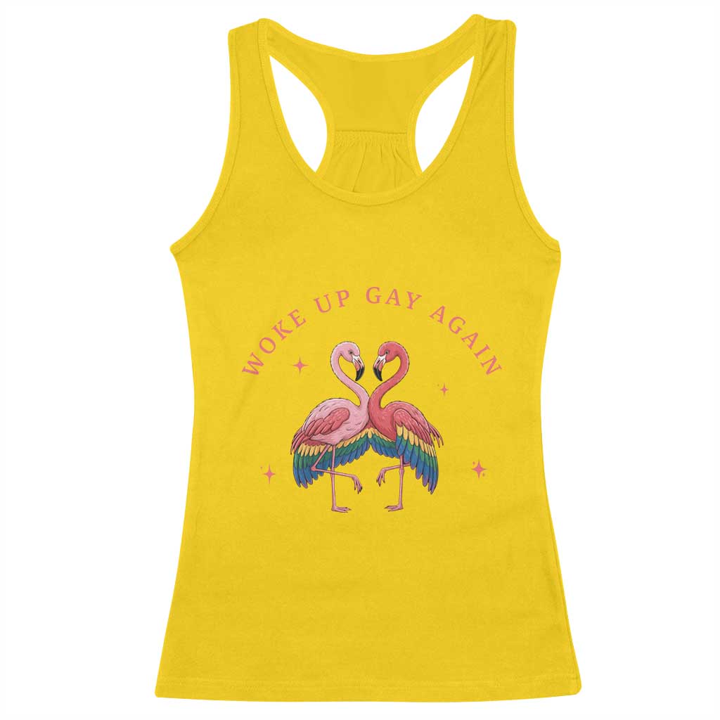 Funny Flamingos Woke Up Gay Again Racerback Tank Top Gift For Queer Bird Lovers TS12 Daisy Print Your Wear