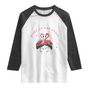 Funny Flamingos Woke Up Gay Again Raglan Shirt Gift For Queer Bird Lovers TS12 White Heather Charcoal Print Your Wear