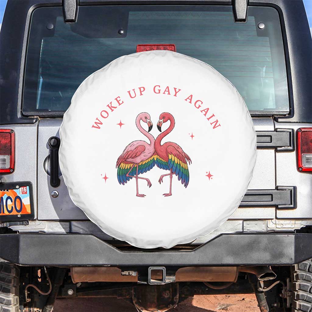 Funny Flamingos Woke Up Gay Again Spare Tire Cover Gift For Queer Bird Lovers TS12 No hole White Print Your Wear
