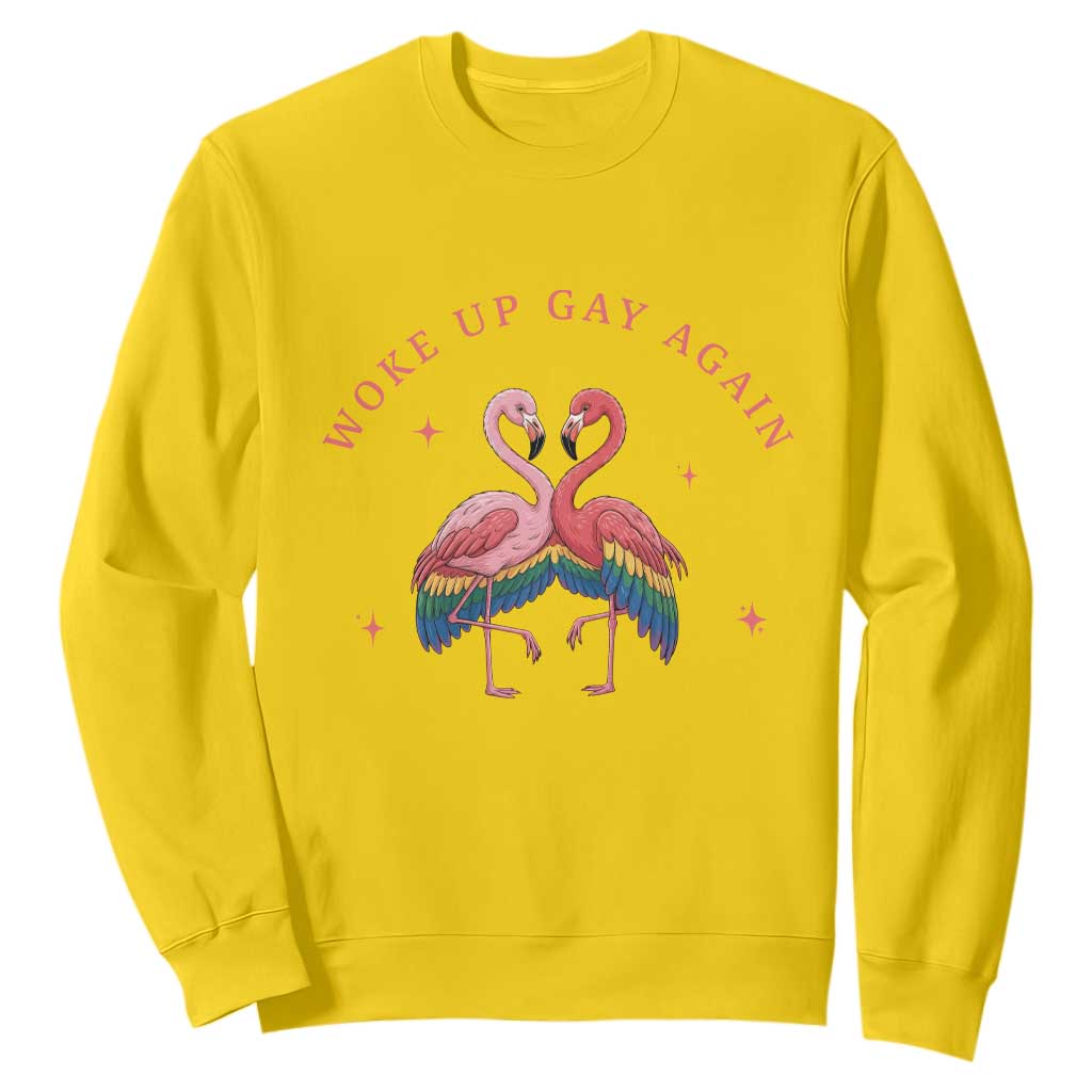Funny Flamingos Woke Up Gay Again Sweatshirt Gift For Queer Bird Lovers