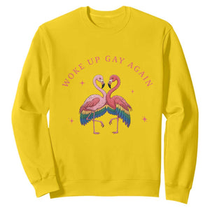 Funny Flamingos Woke Up Gay Again Sweatshirt Gift For Queer Bird Lovers
