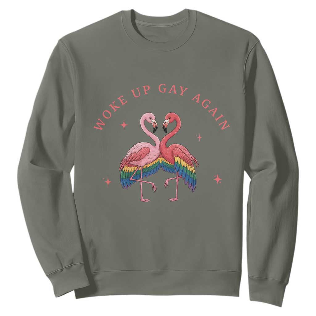 Funny Flamingos Woke Up Gay Again Sweatshirt Gift For Queer Bird Lovers