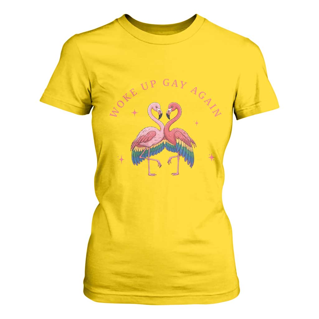 Funny Flamingos Woke Up Gay Again T Shirt For Women Gift For Queer Bird Lovers TS12 Daisy Print Your Wear