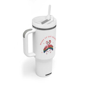 Funny Flamingos Woke Up Gay Again Tumbler With Handle Gift For Queer Bird Lovers TS12 Print Your Wear