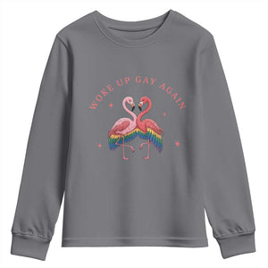 Funny Flamingos Woke Up Gay Again Youth Sweatshirt Gift For Queer Bird Lovers TS12 Charcoal Print Your Wear