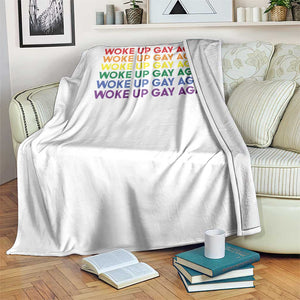 Woke Up Gay Again Throw Blanket Funny LGBTQ Rainbow Typography TS12 Print Your Wear