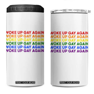 Woke Up Gay Again 4 in 1 Can Cooler Tumbler Funny LGBTQ Rainbow Typography TS12 One Size: 16 oz White Print Your Wear