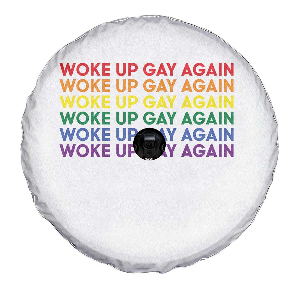 Woke Up Gay Again Spare Tire Cover Funny LGBTQ Rainbow Typography TS12 Print Your Wear