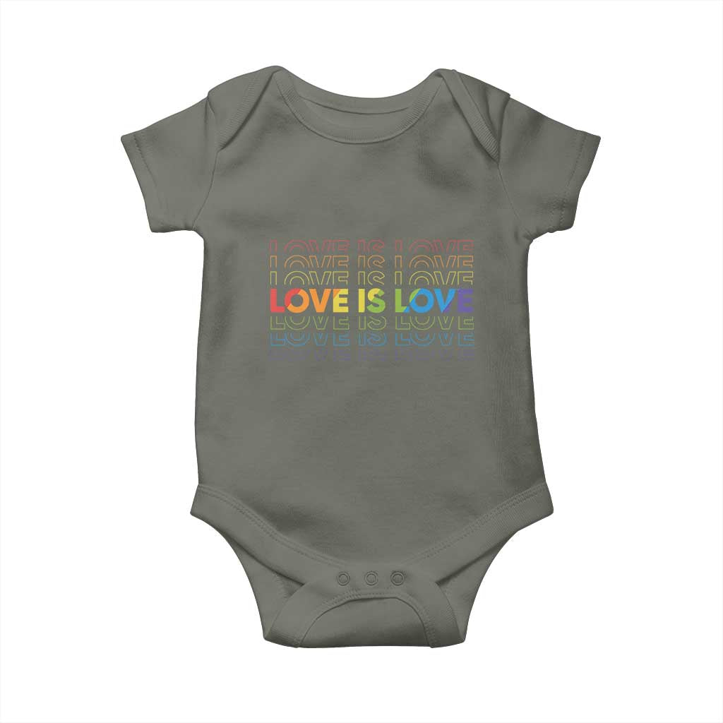 Love Is Love Rainbow Typography Baby Onesie LGBTQ Support Gift TS12 Military Green Print Your Wear