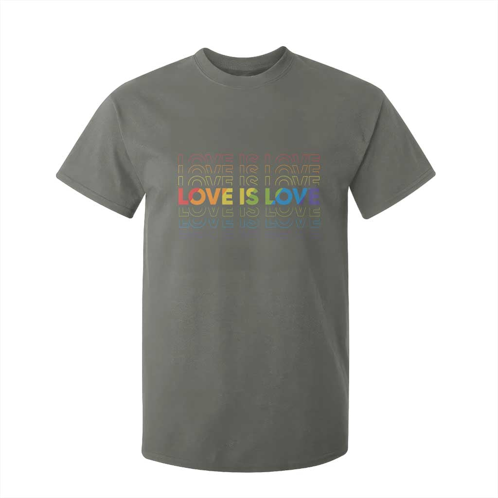 Love Is Love Rainbow Typography T Shirt For Kid LGBTQ Support Gift TS12 Military Green Print Your Wear