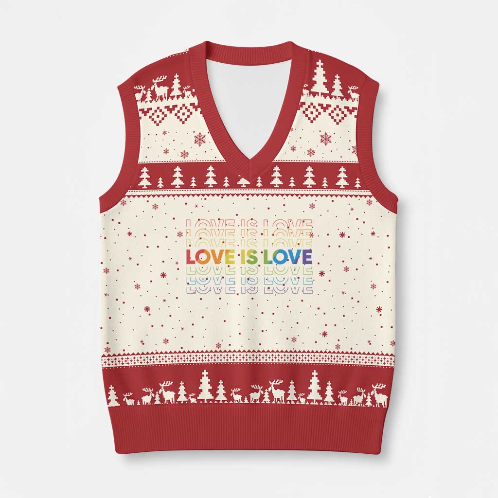 Love Is Love Rainbow Typography V-Neck Knit Sweater Vest LGBTQ Support Gift TS12 Beige Red Print Your Wear
