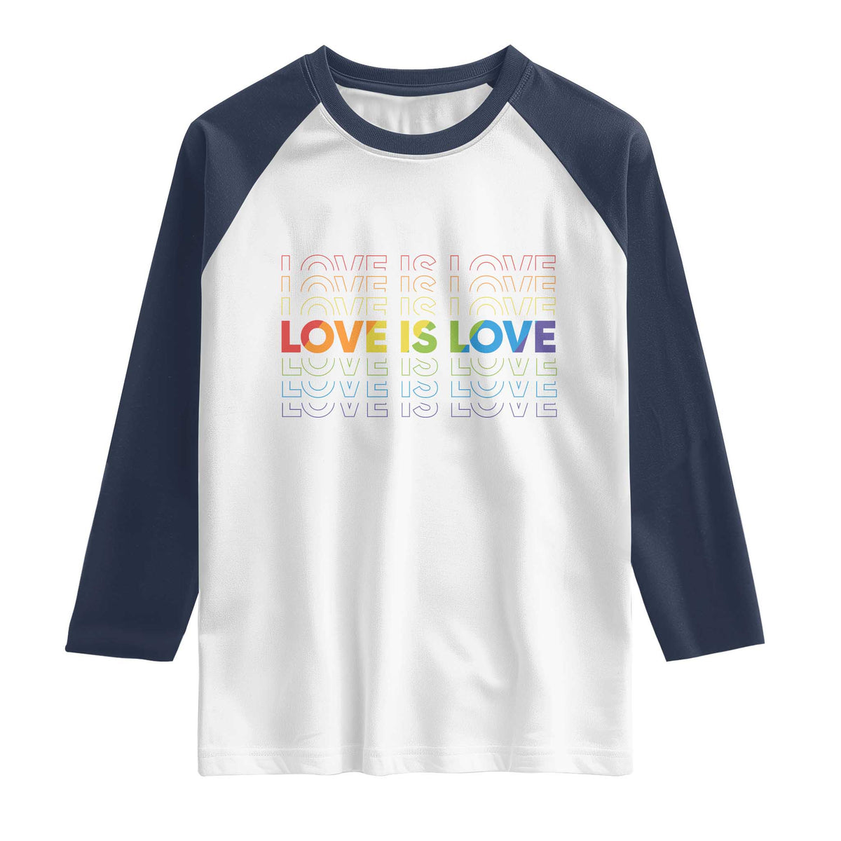 Love Is Love Rainbow Typography Raglan Shirt LGBTQ Support Gift TS12 White Navy Print Your Wear