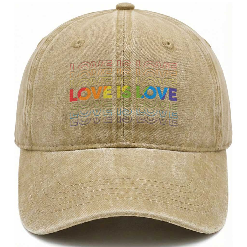 Love Is Love Rainbow Typography Washed Cotton Baseball Cap LGBTQ Support Gift TS12 Print Your Wear