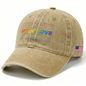 Love Is Love Rainbow Typography Washed Cotton Baseball Cap LGBTQ Support Gift TS12 Print Your Wear