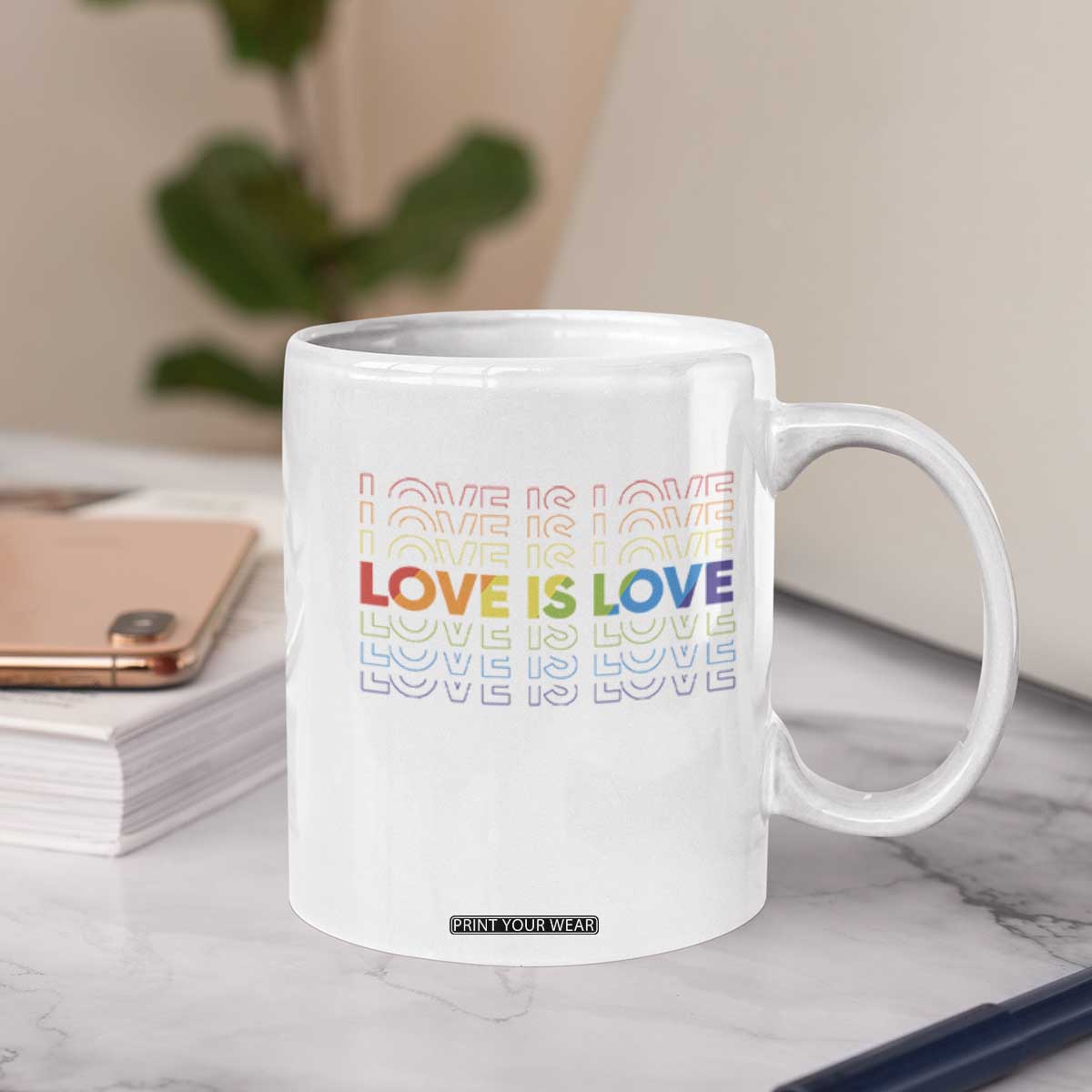 Love Is Love Rainbow Typography Coffee Mug LGBTQ Support Gift TS12 Print Your Wear