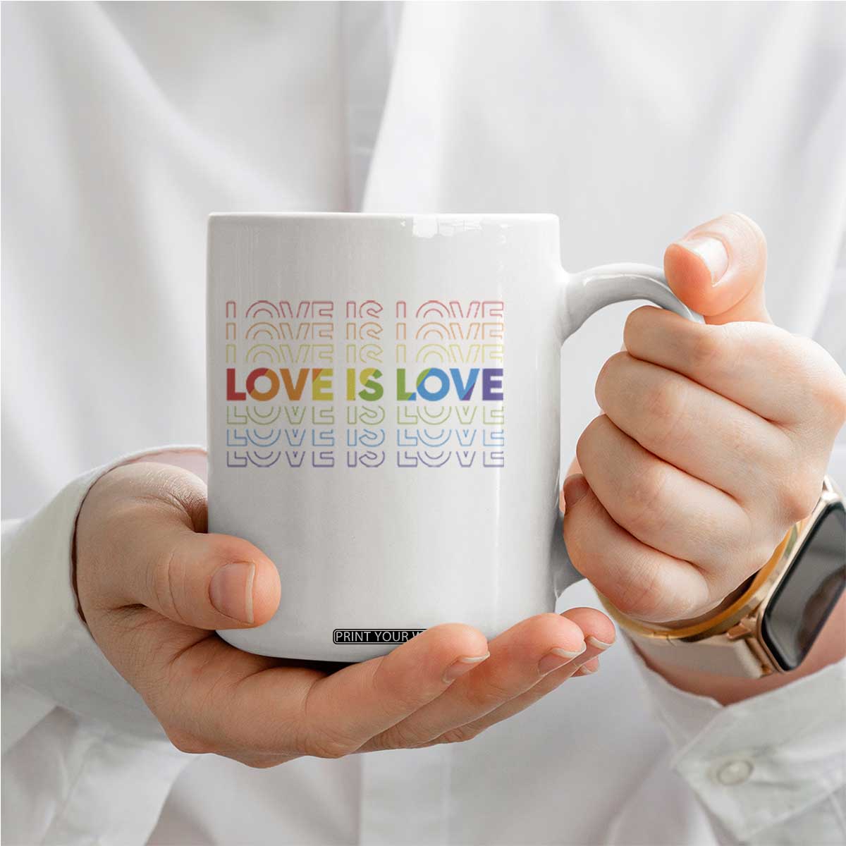 Love Is Love Rainbow Typography Coffee Mug LGBTQ Support Gift TS12 Print Your Wear