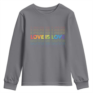 Love Is Love Rainbow Typography Youth Sweatshirt LGBTQ Support Gift TS12 Charcoal Print Your Wear