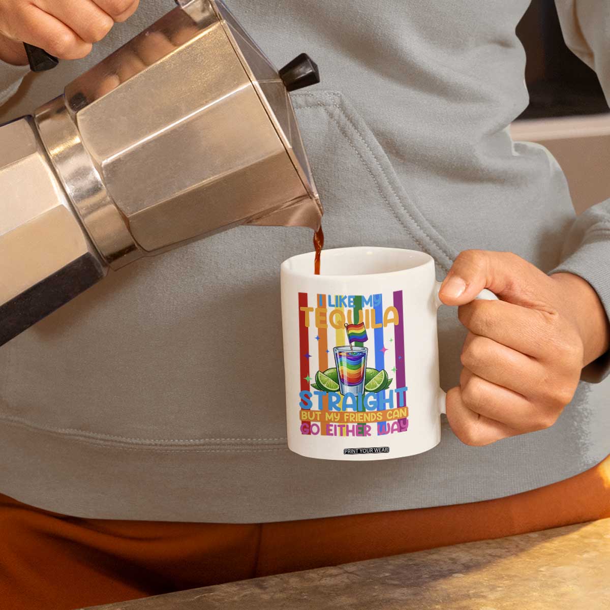 I Like My Tequila Straight But My Friends Go Either Way Coffee Mug Funny LGBTQ Drinking TS12 Print Your Wear