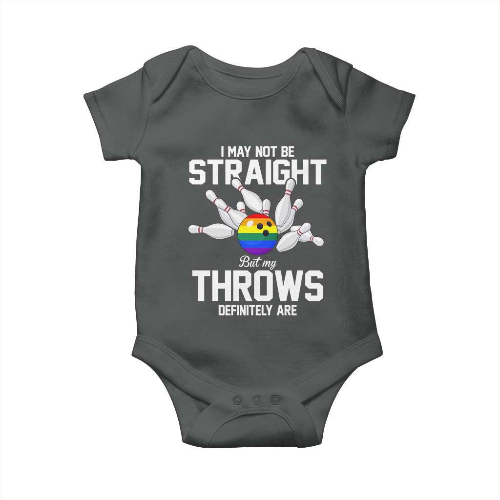 Funny LGBTQ Bowling Baby Onesie I May Not Be Straight But My Throws Are TS12 Dark Heather Print Your Wear