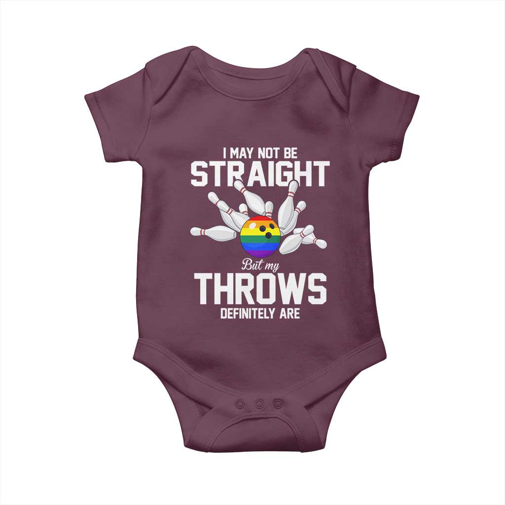 Funny LGBTQ Bowling Baby Onesie I May Not Be Straight But My Throws Are TS12 Maroon Print Your Wear