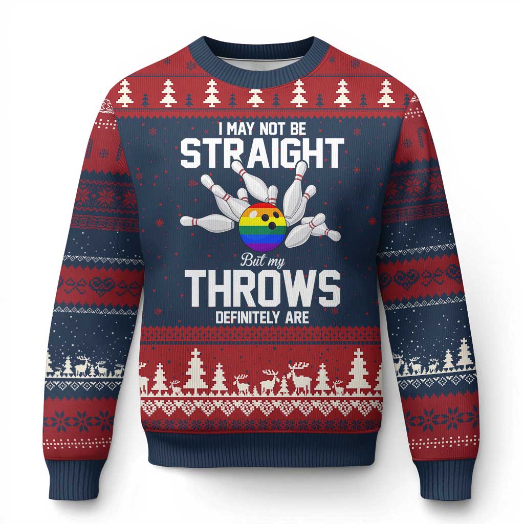 Funny LGBTQ Bowling Ugly Christmas Sweater I May Not Be Straight But My Throws Are