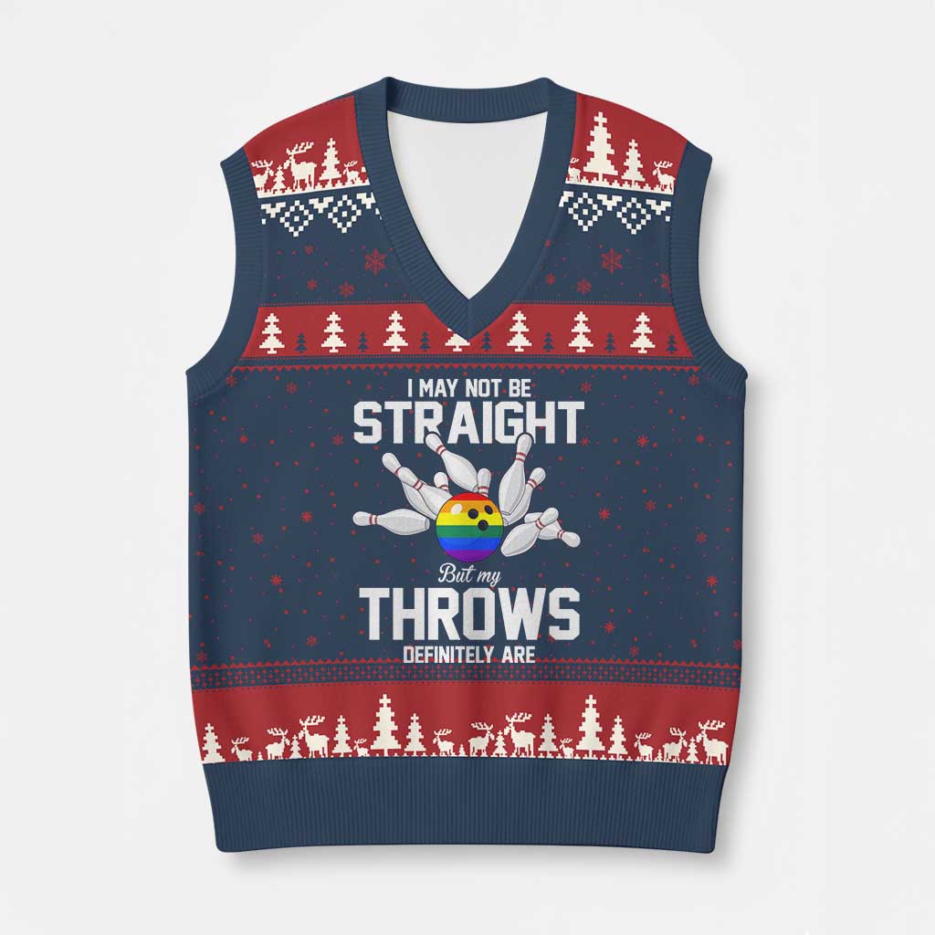 Funny LGBTQ Bowling V-Neck Knit Sweater Vest I May Not Be Straight But My Throws Are TS12 Navy Red Print Your Wear